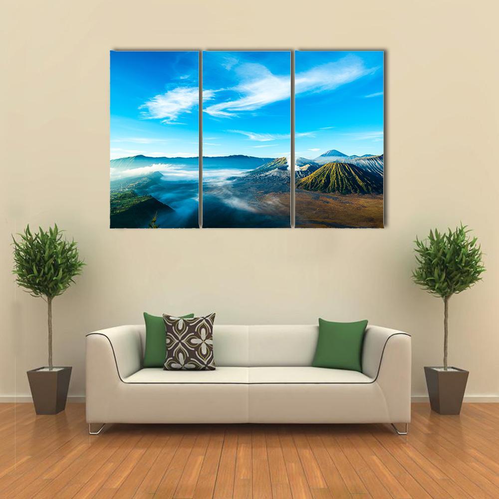 The Active Volcano Of Mount Bromo With Fog Canvas Wall Art-3 Horizontal-Gallery Wrap-37" x 24"-Tiaracle