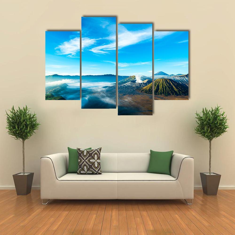 The Active Volcano Of Mount Bromo With Fog Canvas Wall Art-4 Pop-Gallery Wrap-50" x 32"-Tiaracle