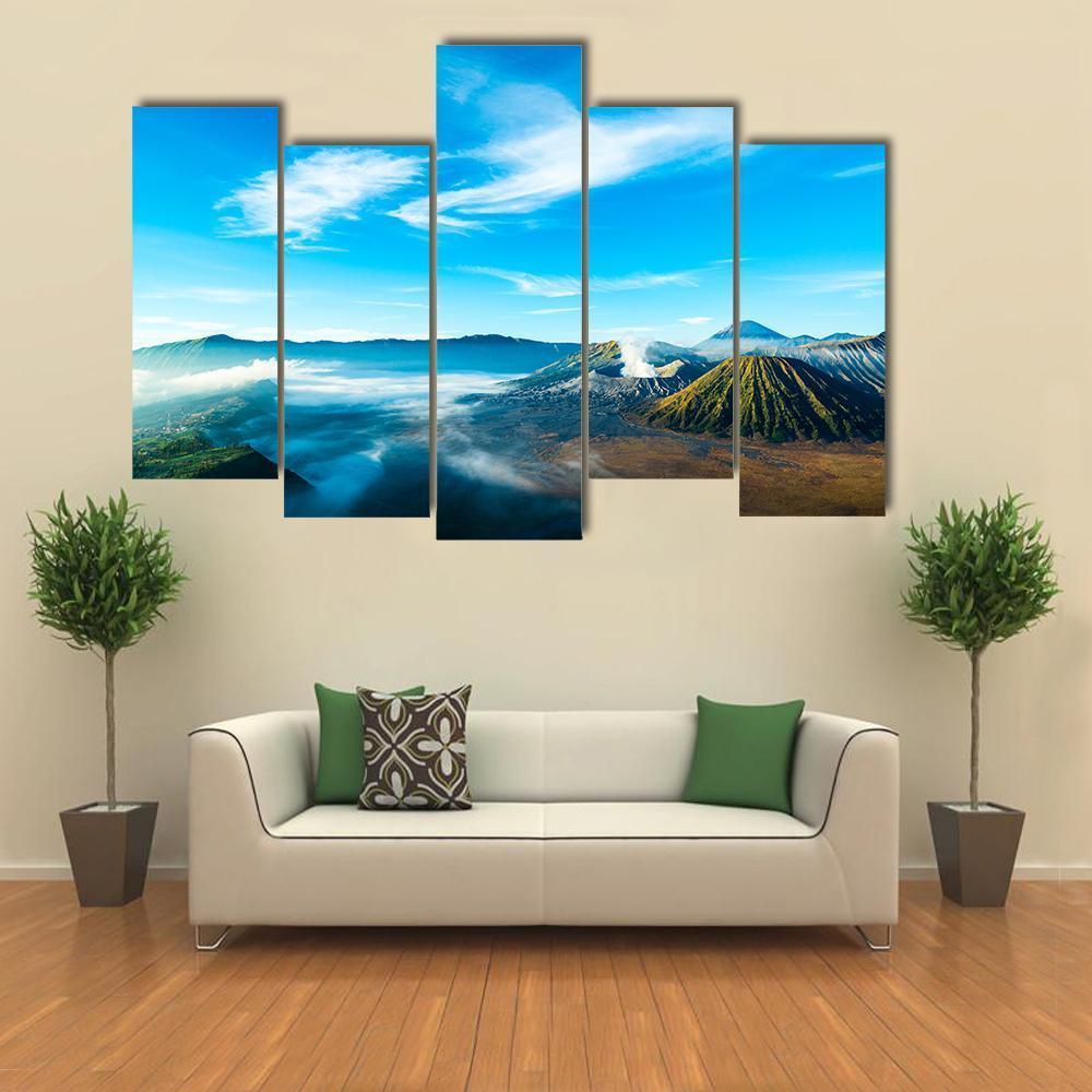 The Active Volcano Of Mount Bromo With Fog Canvas Wall Art-5 Pop-Gallery Wrap-47" x 32"-Tiaracle