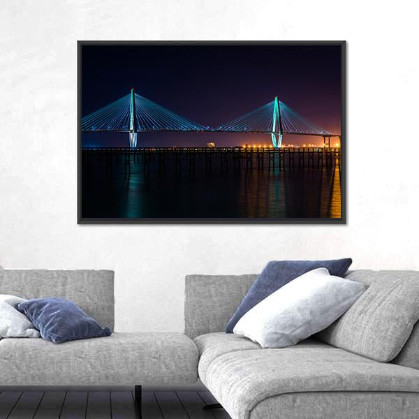 The Arthur Ravenel Bridge Canvas Wall Art-1 Piece-Floating Frame-24" x 16"-Tiaracle