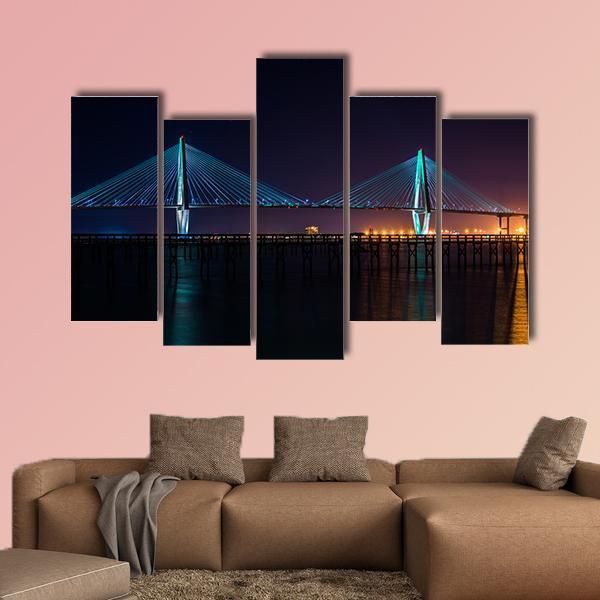 The Arthur Ravenel Bridge Canvas Wall Art-5 Pop-Gallery Wrap-47" x 32"-Tiaracle