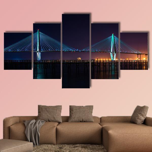 The Arthur Ravenel Bridge Canvas Wall Art-5 Pop-Gallery Wrap-47" x 32"-Tiaracle