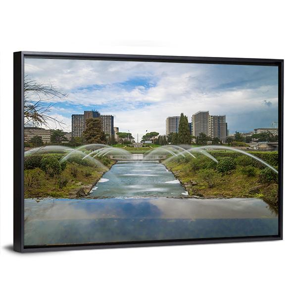 The Artificial Waterfall In Rome Italy Canvas Wall Art-3 Horizontal-Gallery Wrap-25" x 16"-Tiaracle