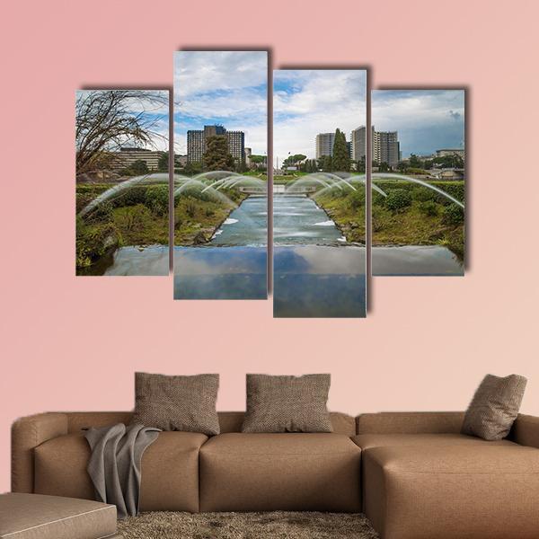 The Artificial Waterfall In Rome Italy Canvas Wall Art-4 Pop-Gallery Wrap-50" x 32"-Tiaracle