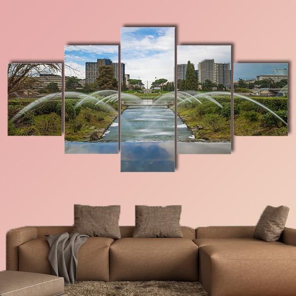 The Artificial Waterfall In Rome Italy Canvas Wall Art-5 Star-Gallery Wrap-62" x 32"-Tiaracle