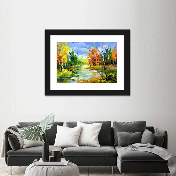 The Autumn Landscape Canvas Wall Art-1 Piece-Framed Print-20&quot; x 16&quot;-Tiaracle