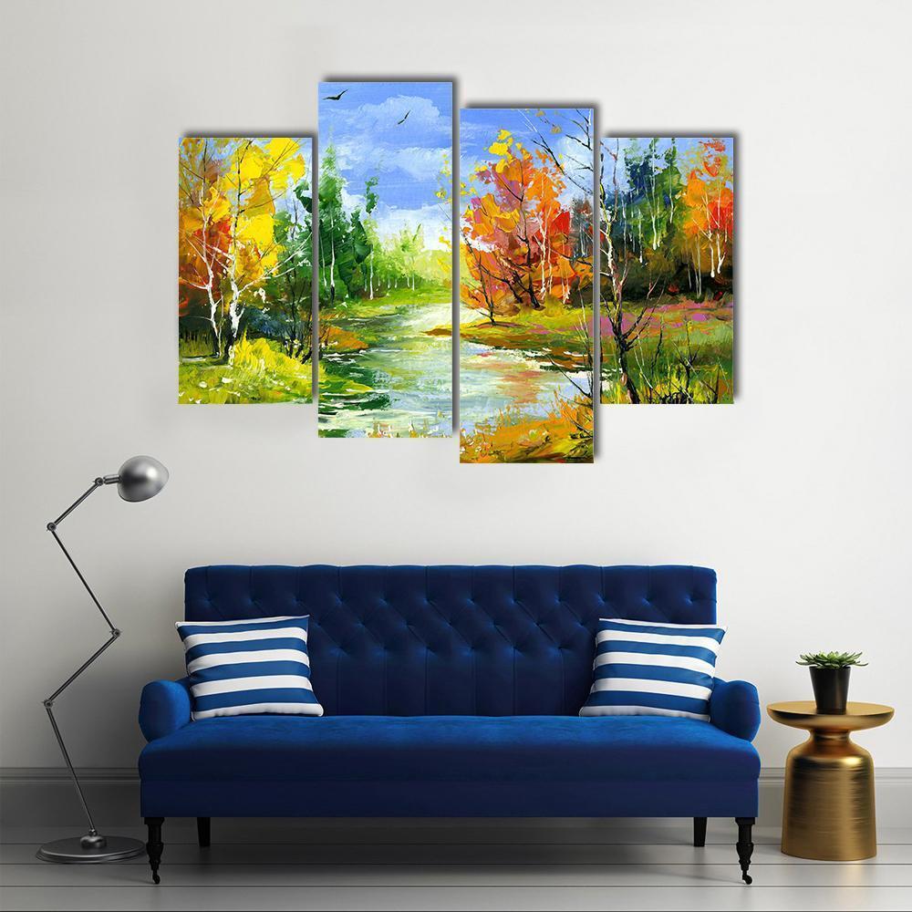 The Autumn Landscape Canvas Wall Art-4 Pop-Gallery Wrap-50" x 32"-Tiaracle