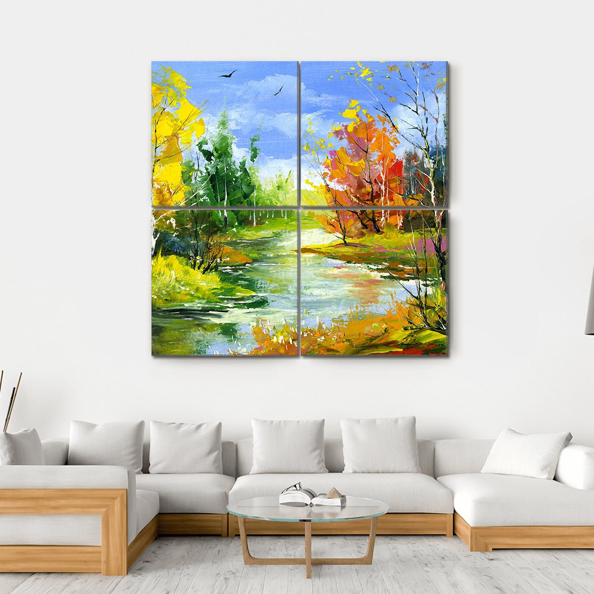 The Autumn Landscape Canvas Wall Art-4 Square-Gallery Wrap-17" x 17"-Tiaracle
