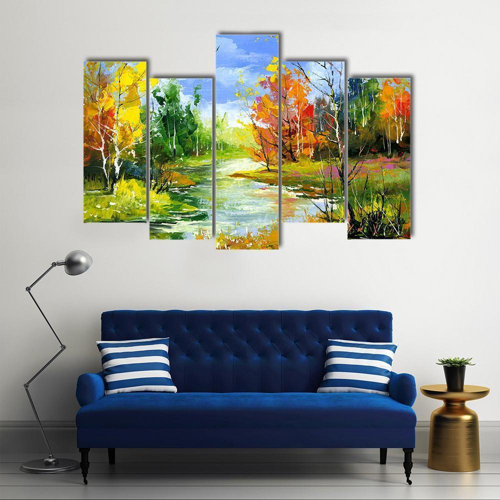The Autumn Landscape Canvas Wall Art-5 Pop-Gallery Wrap-47&quot; x 32&quot;-Tiaracle