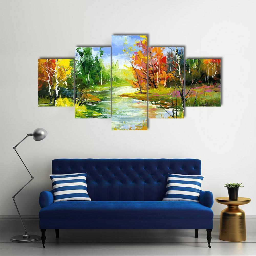 The Autumn Landscape Canvas Wall Art-5 Star-Gallery Wrap-62&quot; x 32&quot;-Tiaracle