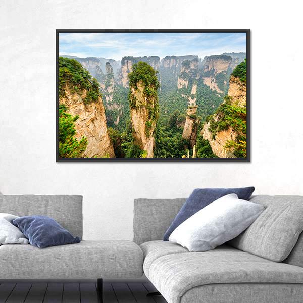 The Avatar Hallelujah Mountain Among Green Woods Canvas Wall Art-1 Piece-Floating Frame-24" x 16"-Tiaracle