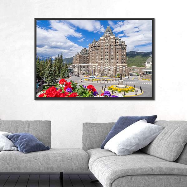 The Banff Springs Hotel Canvas Wall Art-1 Piece-Floating Frame-24" x 16"-Tiaracle