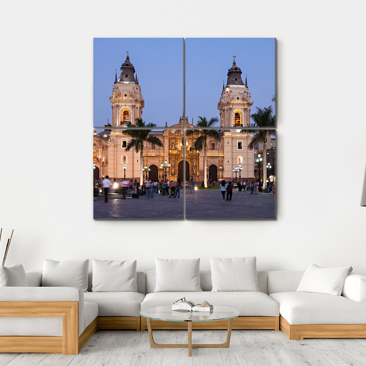 The Basilica Cathedral of Lima Canvas Wall Art-4 Square-Gallery Wrap-17" x 17"-Tiaracle