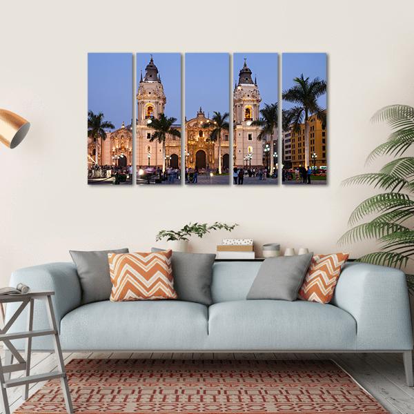 The Basilica Cathedral of Lima Canvas Wall Art-5 Horizontal-Gallery Wrap-22" x 12"-Tiaracle