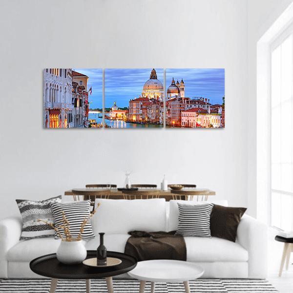 Grand Canal & Basilica Of St Mary Panoramic Canvas Wall Art-3 Piece-25" x 08"-Tiaracle