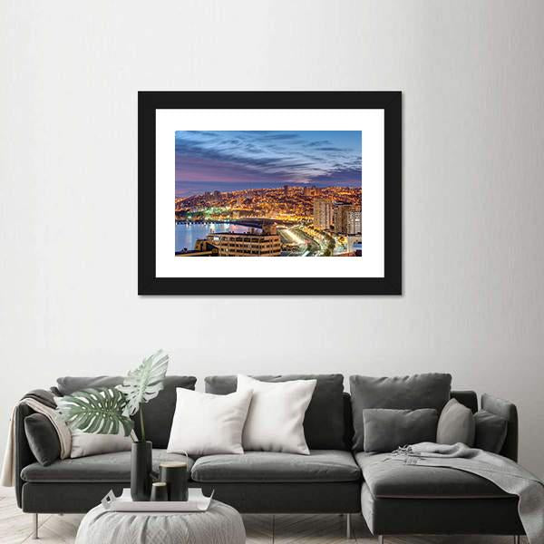 The Bay Of Valparaiso In Chile At Dusk Canvas Wall Art-1 Piece-Framed Print-20" x 16"-Tiaracle