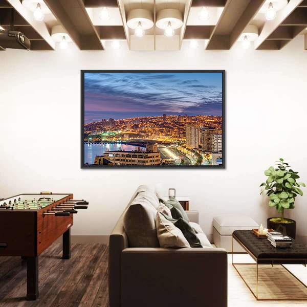 The Bay Of Valparaiso In Chile At Dusk Canvas Wall Art-3 Horizontal-Gallery Wrap-25" x 16"-Tiaracle