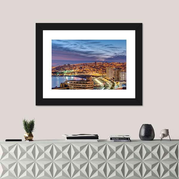 The Bay Of Valparaiso In Chile At Dusk Canvas Wall Art-3 Horizontal-Gallery Wrap-25" x 16"-Tiaracle
