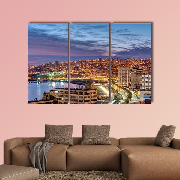 The Bay Of Valparaiso In Chile At Dusk Canvas Wall Art-3 Horizontal-Gallery Wrap-25" x 16"-Tiaracle