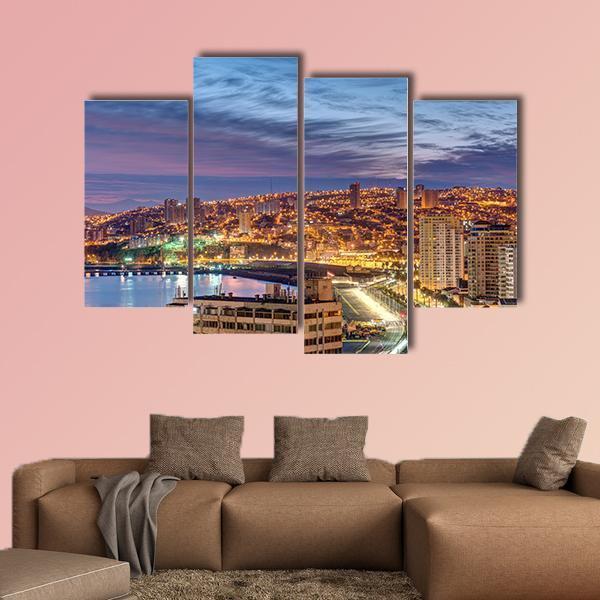 The Bay Of Valparaiso In Chile At Dusk Canvas Wall Art-4 Pop-Gallery Wrap-50" x 32"-Tiaracle