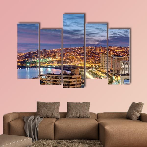 The Bay Of Valparaiso In Chile At Dusk Canvas Wall Art-5 Pop-Gallery Wrap-47" x 32"-Tiaracle
