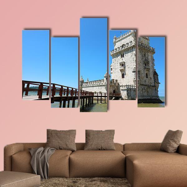 The Belem Tower Portugal Canvas Wall Art-5 Pop-Gallery Wrap-47" x 32"-Tiaracle