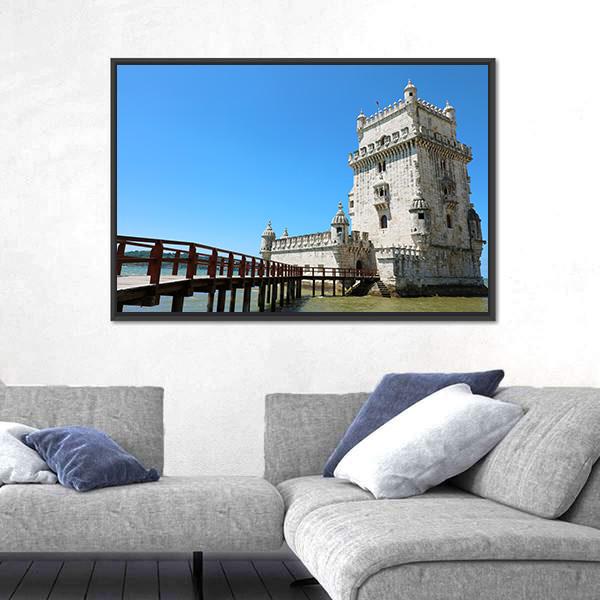 The Belem Tower Portugal Canvas Wall Art-1 Piece-Floating Frame-24" x 16"-Tiaracle