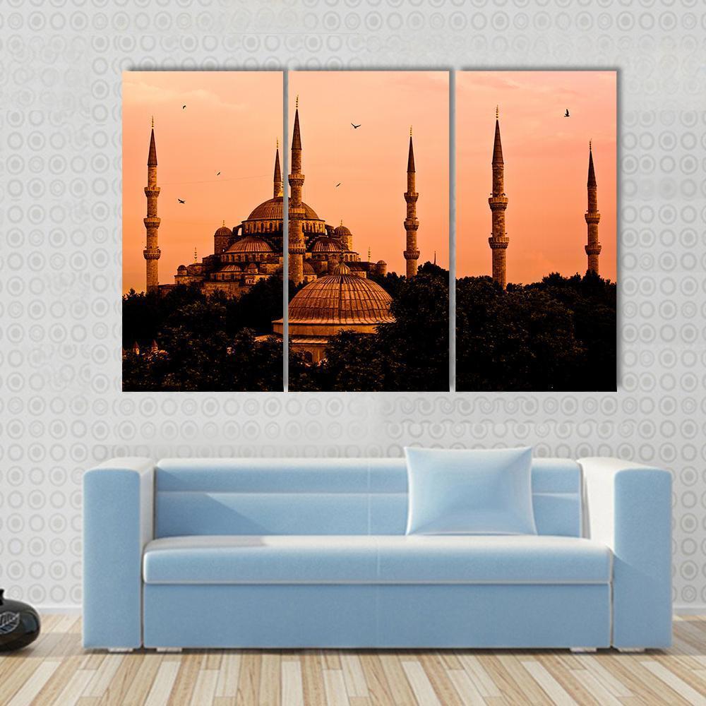 Blue Mosque In Istanbul Canvas Wall Art-3 Horizontal-Gallery Wrap-37" x 24"-Tiaracle