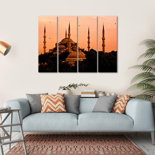 Blue Mosque In Istanbul Canvas Wall Art-4 Horizontal-Gallery Wrap-34" x 24"-Tiaracle