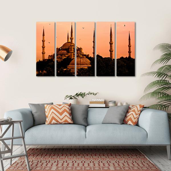 Blue Mosque In Istanbul Canvas Wall Art-5 Horizontal-Gallery Wrap-22" x 12"-Tiaracle