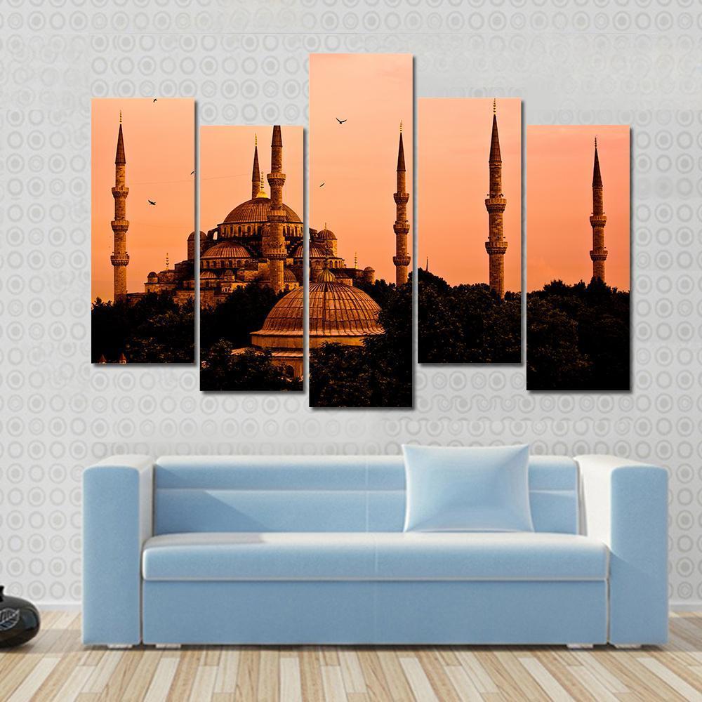 Blue Mosque In Istanbul Canvas Wall Art-5 Pop-Gallery Wrap-47" x 32"-Tiaracle