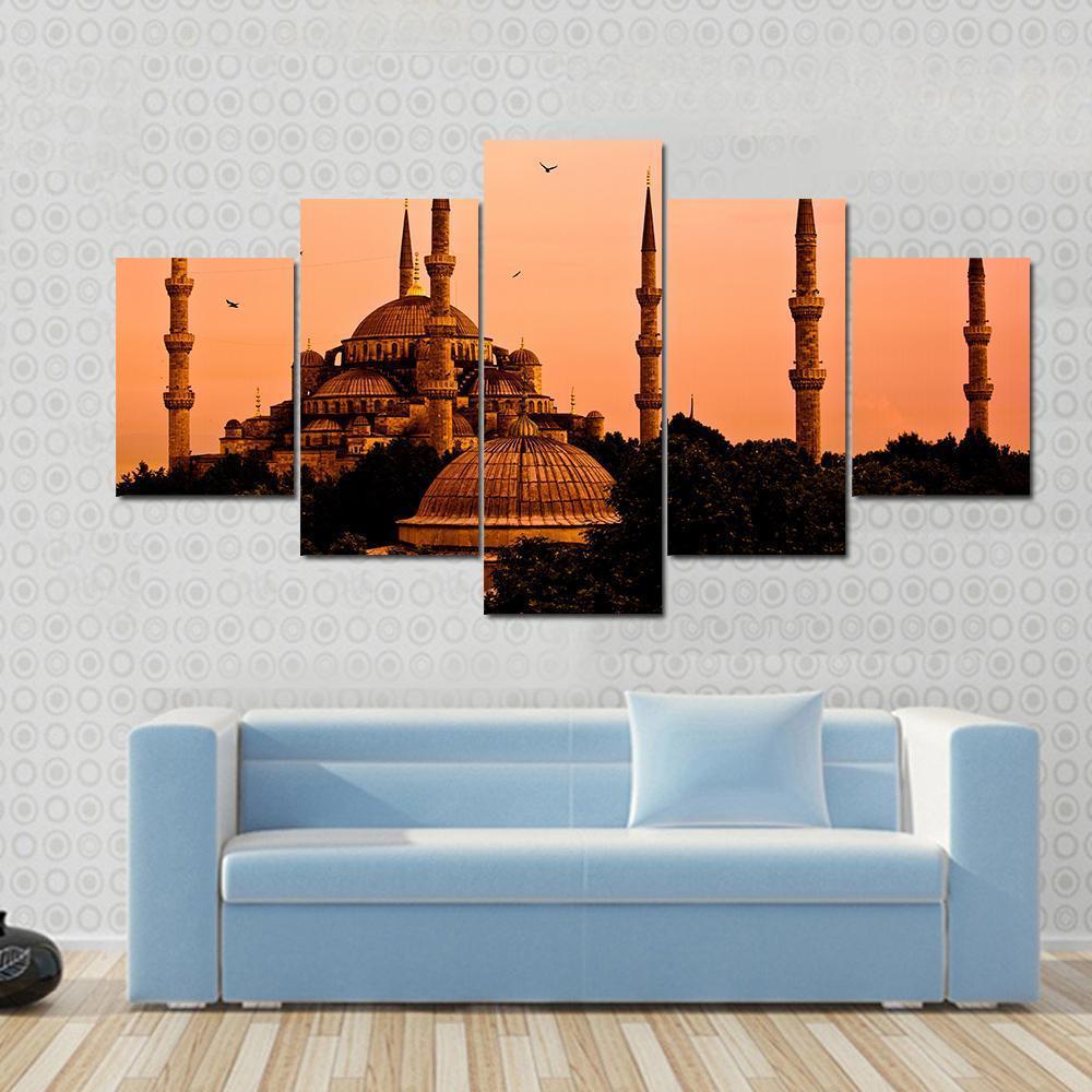Blue Mosque In Istanbul Canvas Wall Art-5 Star-Gallery Wrap-62" x 32"-Tiaracle