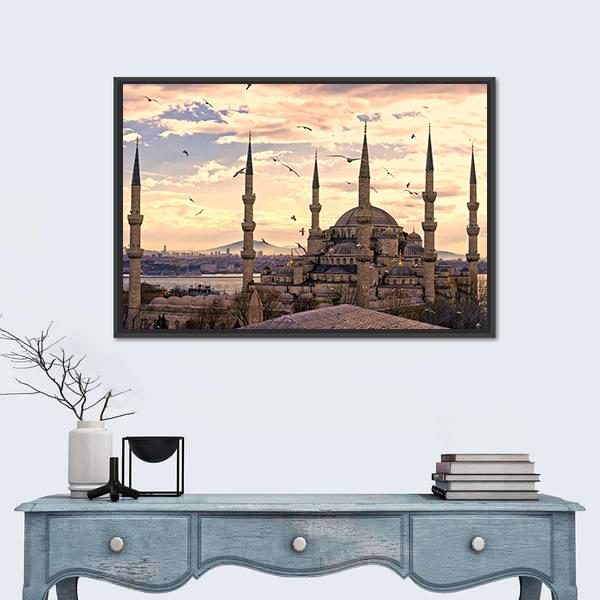 The Blue Mosque In Istanbul Canvas Wall Art-5 Horizontal-Gallery Wrap-22" x 12"-Tiaracle