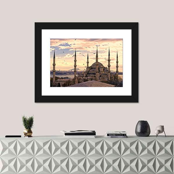 The Blue Mosque In Istanbul Canvas Wall Art-5 Horizontal-Gallery Wrap-22" x 12"-Tiaracle