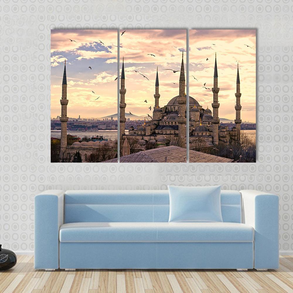 The Blue Mosque In Istanbul Canvas Wall Art-3 Horizontal-Gallery Wrap-37&quot; x 24&quot;-Tiaracle