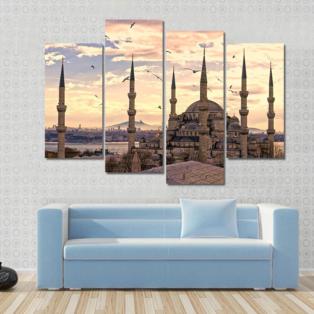 The Blue Mosque In Istanbul Canvas Wall Art-4 Pop-Gallery Wrap-50" x 32"-Tiaracle