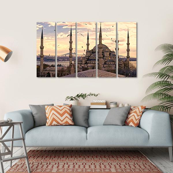 The Blue Mosque In Istanbul Canvas Wall Art-5 Horizontal-Gallery Wrap-22" x 12"-Tiaracle