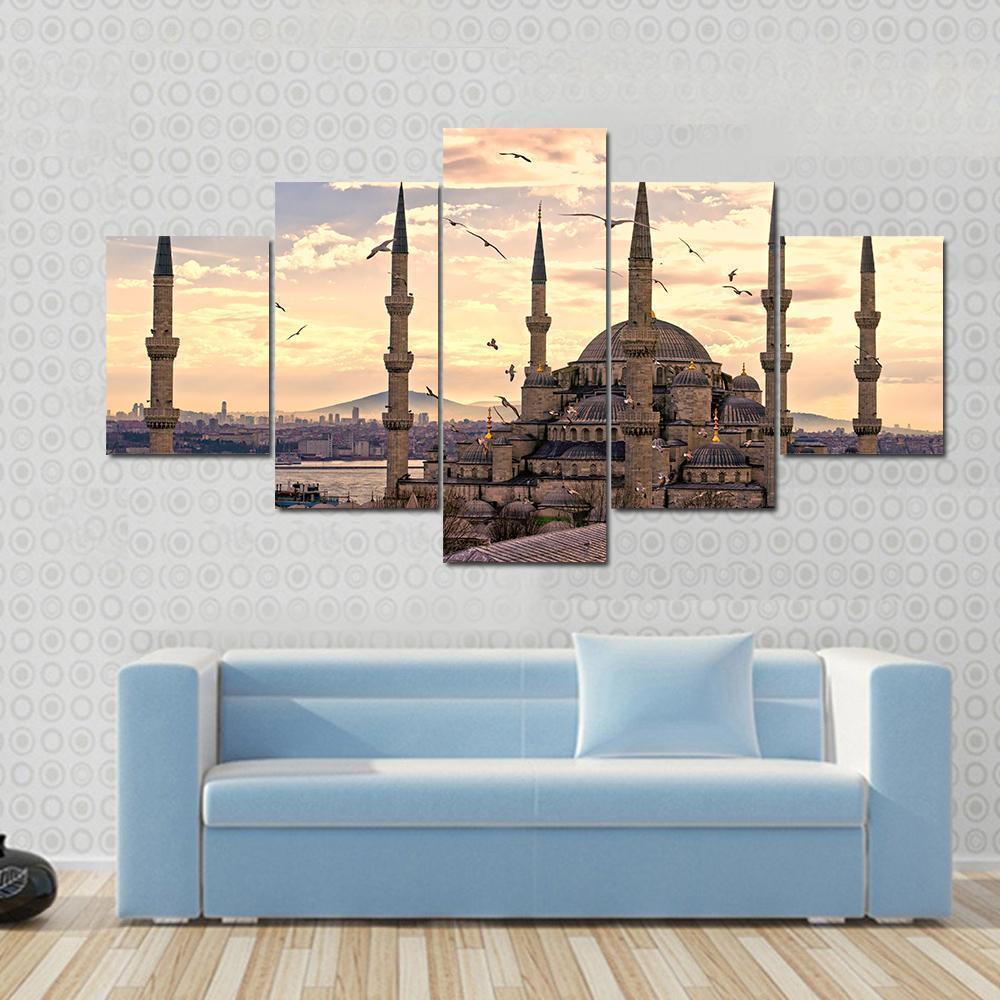 The Blue Mosque In Istanbul Canvas Wall Art-5 Star-Gallery Wrap-62" x 32"-Tiaracle