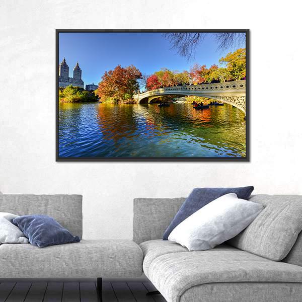 The Bow Bridge New York Canvas Wall Art-1 Piece-Floating Frame-24" x 16"-Tiaracle