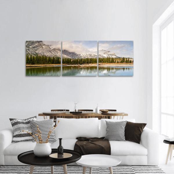 The Bow River Canada Panoramic Canvas Wall Art-3 Piece-25" x 08"-Tiaracle