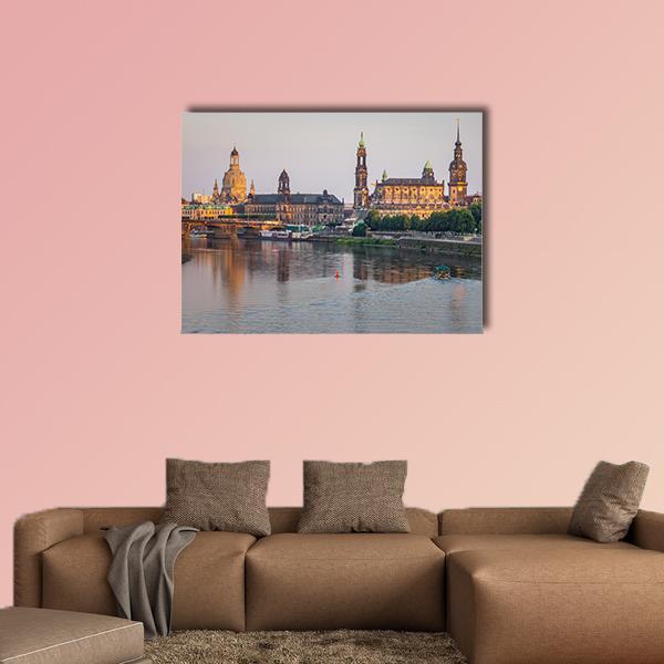 Bridge On River Of City Dresden Canvas Wall Art-1 Piece-Gallery Wrap-48" x 32"-Tiaracle