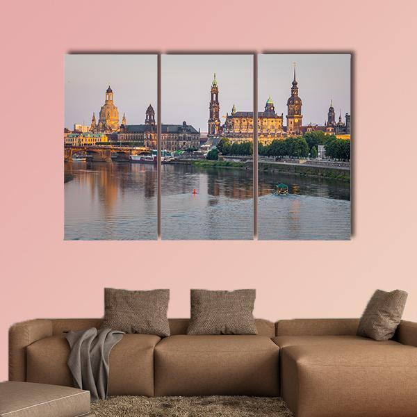 Bridge On River Of City Dresden Canvas Wall Art-3 Horizontal-Gallery Wrap-37" x 24"-Tiaracle