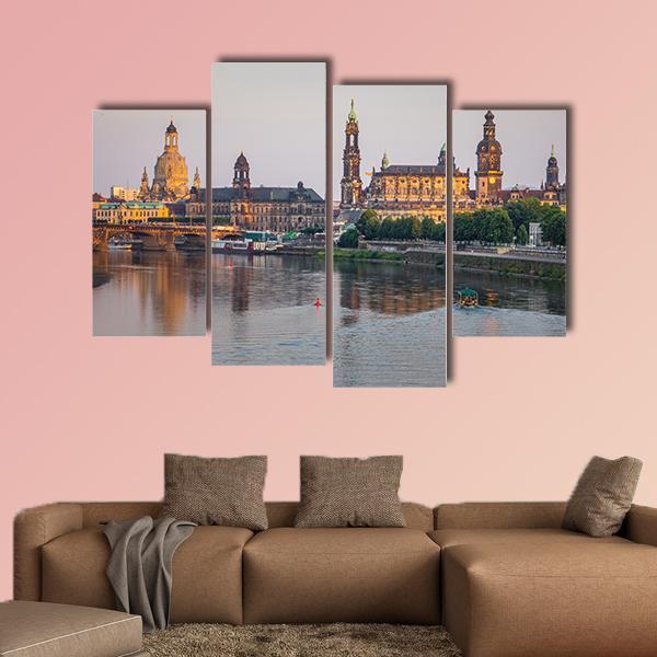 Bridge On River Of City Dresden Canvas Wall Art-4 Pop-Gallery Wrap-50" x 32"-Tiaracle