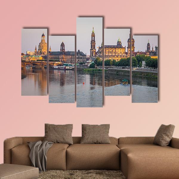 Bridge On River Of City Dresden Canvas Wall Art-5 Pop-Gallery Wrap-47" x 32"-Tiaracle