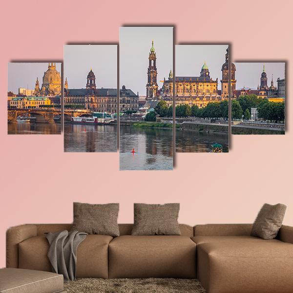 Bridge On River Of City Dresden Canvas Wall Art-5 Star-Gallery Wrap-62" x 32"-Tiaracle
