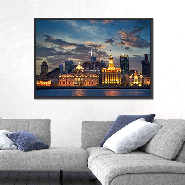 The Bund In Shanghai Canvas Wall Art-1 Piece-Floating Frame-24" x 16"-Tiaracle