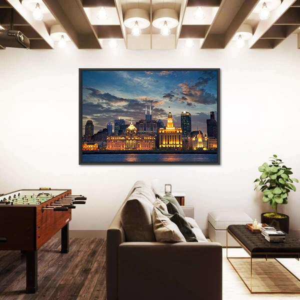 The Bund In Shanghai Canvas Wall Art-3 Horizontal-Gallery Wrap-25" x 16"-Tiaracle