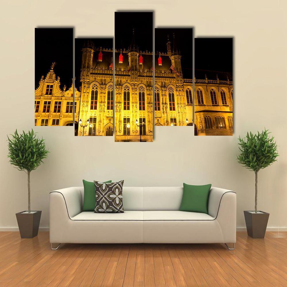 The Burg Square In Bruges Canvas Wall Art-5 Pop-Gallery Wrap-47" x 32"-Tiaracle