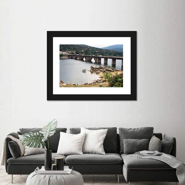 The Burguillo Reservoir Bridge Canvas Wall Art-1 Piece-Framed Print-42" x 14"-Tiaracle