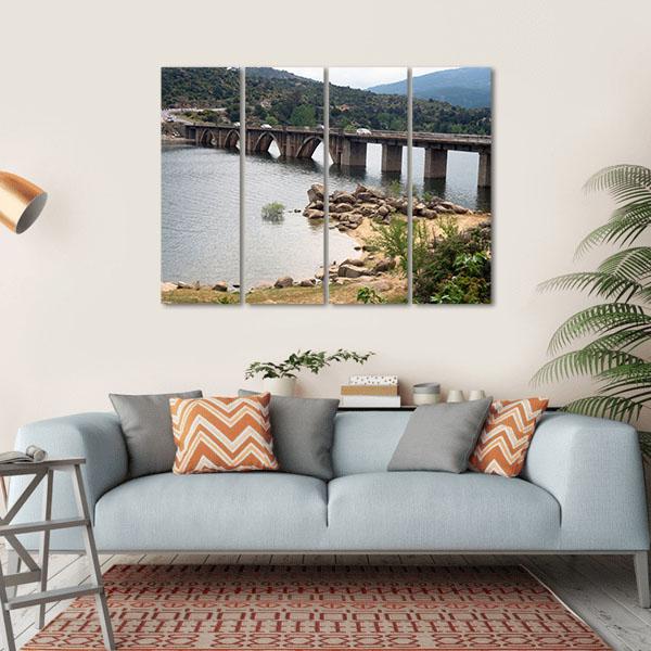 The Burguillo Reservoir Bridge Canvas Wall Art-4 Horizontal-Gallery Wrap-34" x 24"-Tiaracle